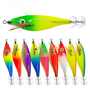 Luminous Squid Jig Lure Sea Fishing Wood Shrimp Lure Saltwater Cuttlefish Squid Jig Hook Bait – Metal Jig – view 1