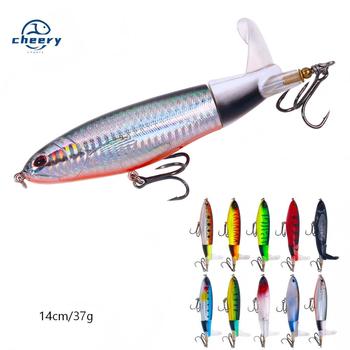 CHEERY 14cm 37g Wobblers Top Water Popper Fishing Lure Hard Bait Rotating Soft Tail Fishing Tackle Whopper Plopper – Soft Lure – view 1