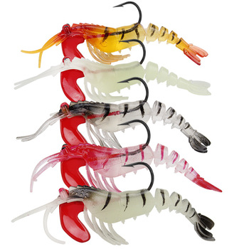 Cheap 5-Section Luminous Shrimp Lure with Jointed Soft Prawn Baits Lead Head Plastic Soft Shrimp Lure – Soft Lure – view 1