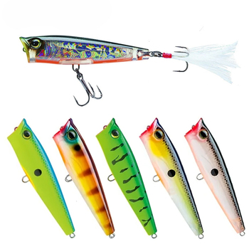 Cheery Topwater Ushpopper 3D Eyes Lure with Feather Hook Shaker Silicone Sea Fishing Lure for Bass Tuna for River Stream Fishing – Soft Lure – view 1