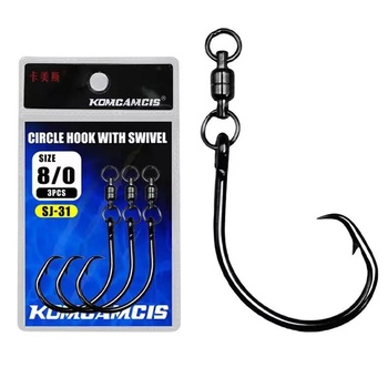 New Cheery High Carbon Steel Offset Circle Hooks 6/0 8/0 10/0 Sizes for Saltwater Float Fishing Big Game Tuna Sea Fishing Swivel – Hooks – view 1
