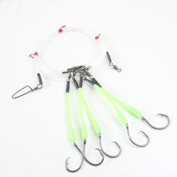 Cheery 5 Demon Circle 6/0 Hooks Midwater Soft Bait Fishing Rig Glow Sleeve Snapper Target Saltwater Fish Ocean Boat Use Fishing – Soft Lure – view 1