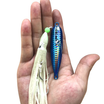 80g Luminous Fishing Octopus Squid Shrimp Jig Lure Treble Hook Silicone Skirt Trolling Hard Lure – Soft Lure – view 1