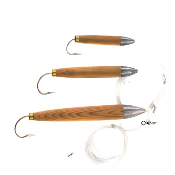 Fishing Wood Cedar Plug Chain Lure Artificial Bait Wooden Baitsocean Tackle for Striped Bass Tuna Fishing Mustad Hook – Hooks – view 1