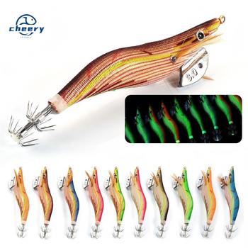 CHEERY Squid Jigs Lures Bait 12.5cm 15g Prawn Cuttlefish Bait Whole Sale Luminous Wooden Shrimp Squid Jig Egi Seawood – Metal Jig – view 1