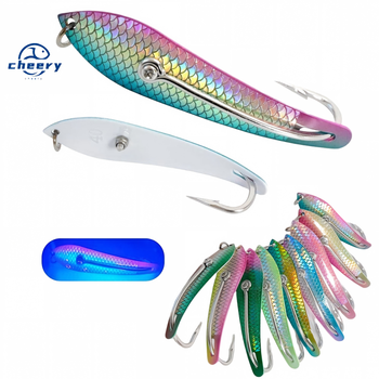 CHEERY New Stainless Steel Trolling Fishing Lure Single Hook Metal Drone Spoon Live Bait for Saltwater Fish Fish Scale Design – Metal Jig – view 1