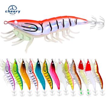 Cheery Wholesale SJ026 Luminous Shrimp Shaped Baits 12cm 20g 3.5# Saltwater Squid Jig Fishing Lures Plastic Ocean Boat Fishing – Metal Jig – view 1
