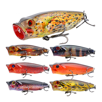 Cheery 80mm 14g Treble Hook Lifelike 3D Printed Color Hard ABS Bait with Topwater Popper Lure Artificial Fishing Popper Bait – Popper – view 1