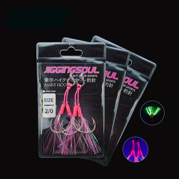New Arrival Luminous Saltwater Steel Wire Fishing Jig Double Assist Hook with Solid Ring 2pcs/bag – Metal Jig – view 1
