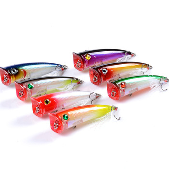 7.8cm 10.5g Fishing Hard Lure 7 Colors ABS Plastic Popper Lures Bionic Artificial Laser Baits Feather Hook Floating Bait – Popper – view 1