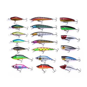 20pcs/bag Wholesale Hard Plastic Crankbait Minnow Popper Vibe VIB Fishing Lures Kit Artificial Swimbait Lure Combo – Soft Lure – view 1