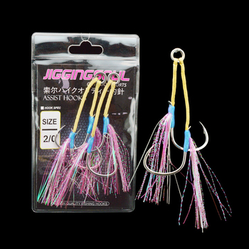Wholesale 1/0 3/0 5/0 Luminous Fishing Jig Double Assist Hook Boat Fishing Glow UV String Jig Hook 2pcs/bag – Metal Jig – view 1