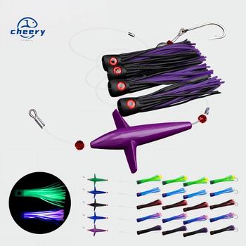 CHEERY Big Game Saltwater Fishing Trolling Topwater Bait Silicone 210g 155mm/6inch Rigged Set Mesh Bag Tuna Bird Marlin Mahi – Soft Lure – view 1