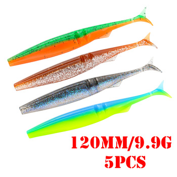 Cheery Crappie Fishing Lure Multi-section PVC Lure Artificial SINGKING Soft Bait T-Tail Perch Dogfish 12cm/9.9g 5PCS Without Hoo – Soft Lure – view 1