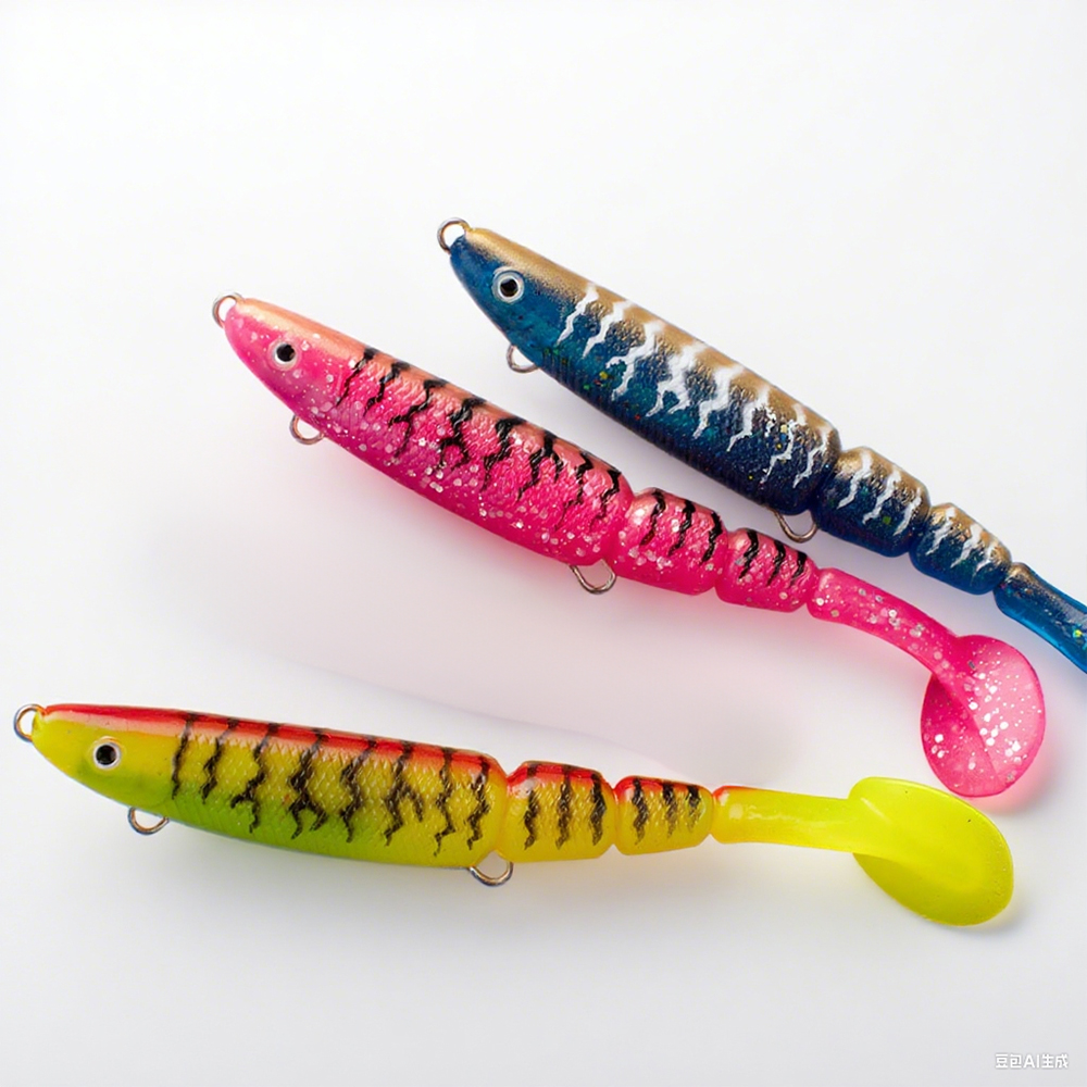 Cheery Saltwater Fishing 130mm 34.6g Soft Bait PVC Material Jig Head Swimbait Multi Jointed Paddle Tail Soft Lure With Rattle Ba – Worms & Grubs – view 3
