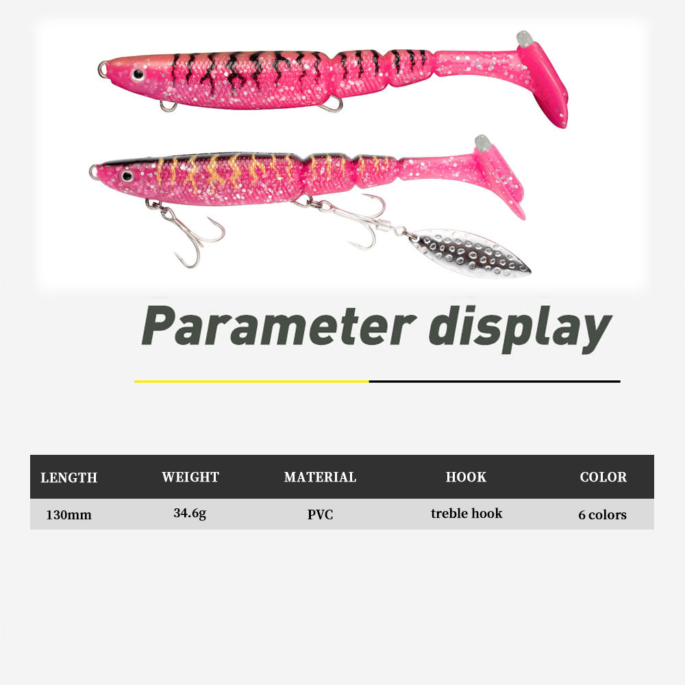 Cheery Saltwater Fishing 130mm 34.6g Soft Bait PVC Material Jig Head Swimbait Multi Jointed Paddle Tail Soft Lure With Rattle Ba – Worms & Grubs – view 2