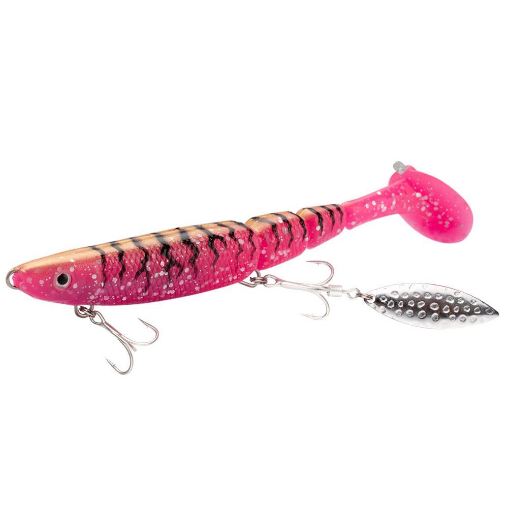 Cheery Saltwater Fishing 130mm 34.6g Soft Bait PVC Material Jig Head Swimbait Multi Jointed Paddle Tail Soft Lure With Rattle Ba – Worms & Grubs – view 5