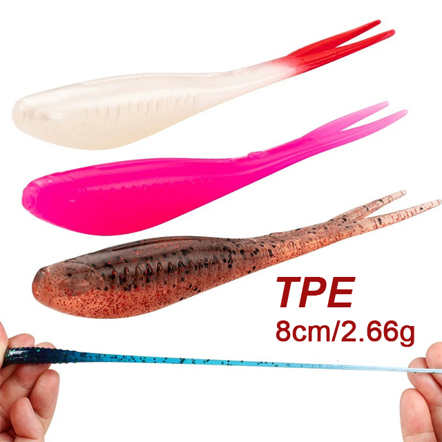Cheery 2025 New 8cm 2.66g Artificial Fish Bait Fork Split Tail Soft Environmentally Friendly Material Fish Bait – Worms & Grubs – view 1