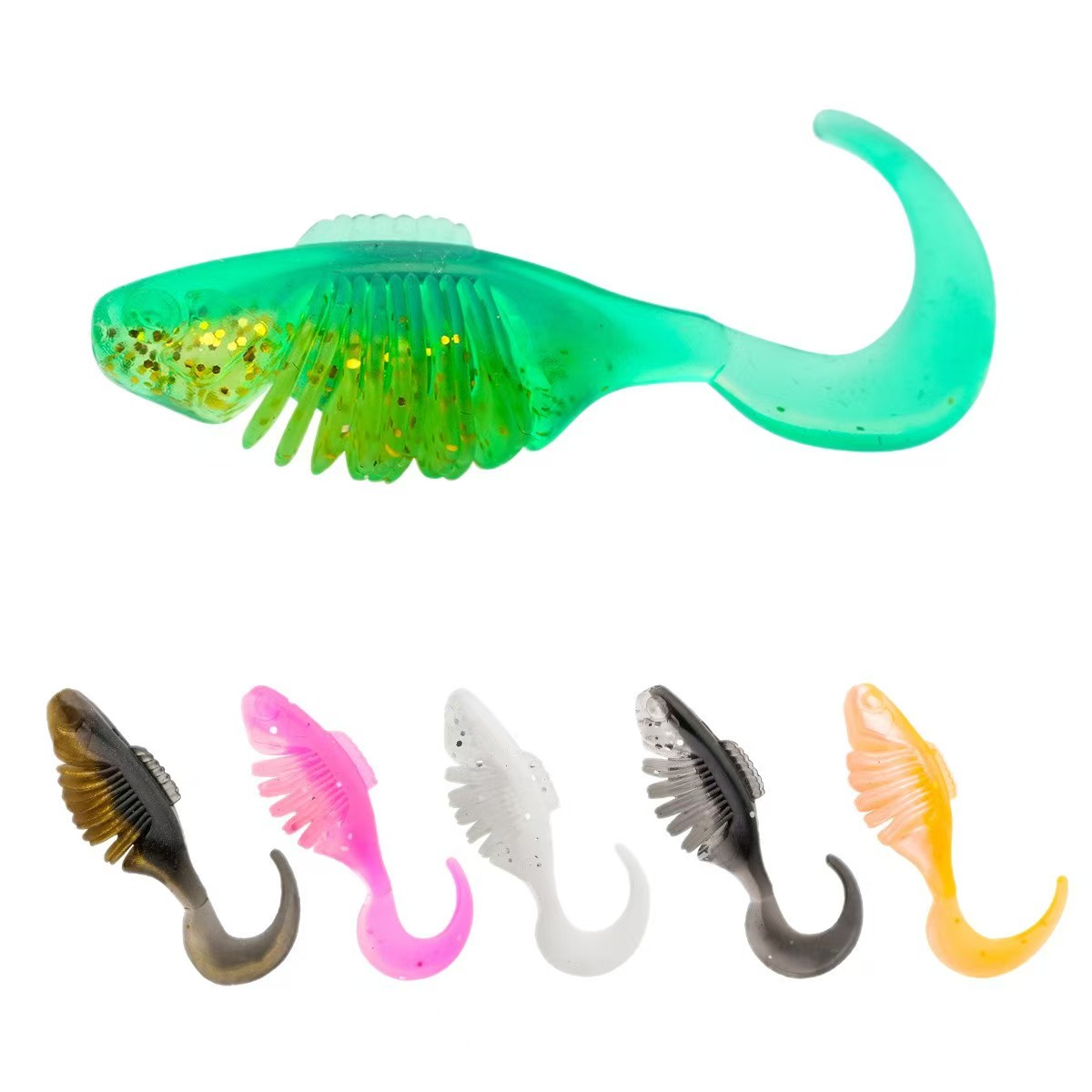 Cheery 15pcs/bag Artificial 4.5cm Soft Bait Bionic Worm Curly Tail Lure for Saltwater Marlin Bass Shark Ocean Boat Fishing PVC f – Soft Lure – view 1