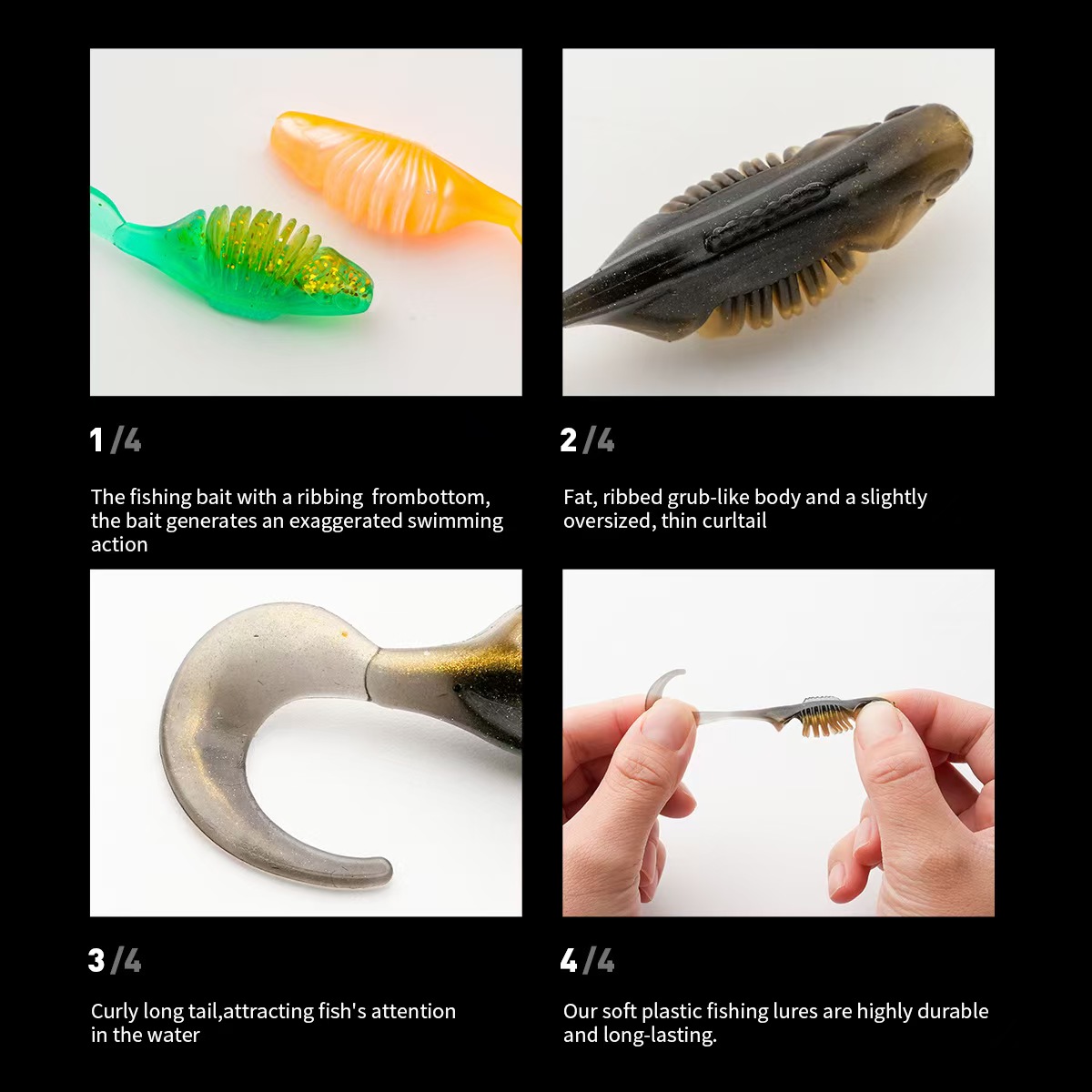 Cheery 15pcs/bag Artificial 4.5cm Soft Bait Bionic Worm Curly Tail Lure for Saltwater Marlin Bass Shark Ocean Boat Fishing PVC f – Soft Lure – view 3