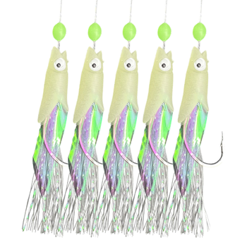 5 Hooks Plastic Sabiki Rigs Saltwater Fishing Lures Bait Rigs Real Fish Head String Hook Mackerel Glow Dark Flash – Hooks – view 1