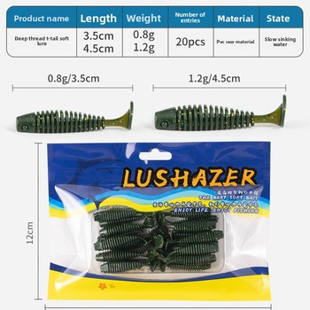 Shark Scavenger Bass 20-Piece Set Micro-Scented Spiral T-Tail Artificial Soft Bait Lures Stainless Steel Lead Head Hooks – Soft Lure – view 1