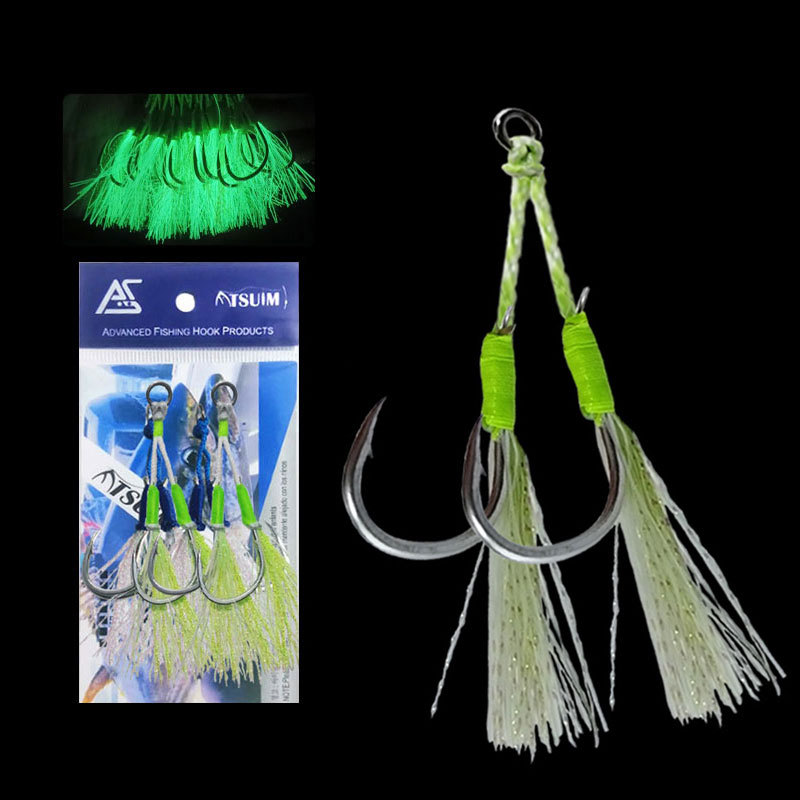 Steel Wire Double Hooks Luminous Glow-in-the-Dark Barbed for Sea Fishing Boat Fishing Lure Fishing – Fishhook – view 5