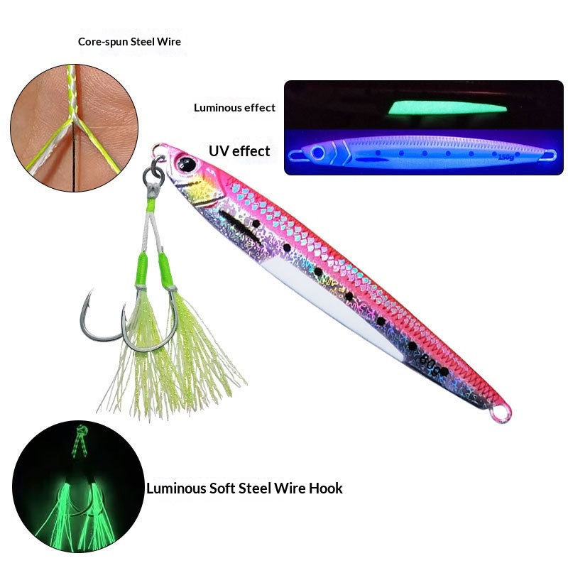 Steel Wire Double Hooks Luminous Glow-in-the-Dark Barbed for Sea Fishing Boat Fishing Lure Fishing – Fishhook – view 4
