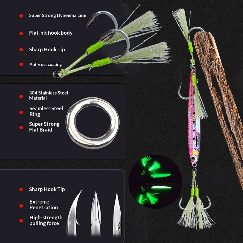 Steel Wire Double Hooks Luminous Glow-in-the-Dark Barbed for Sea Fishing Boat Fishing Lure Fishing – Fishhook – view 2