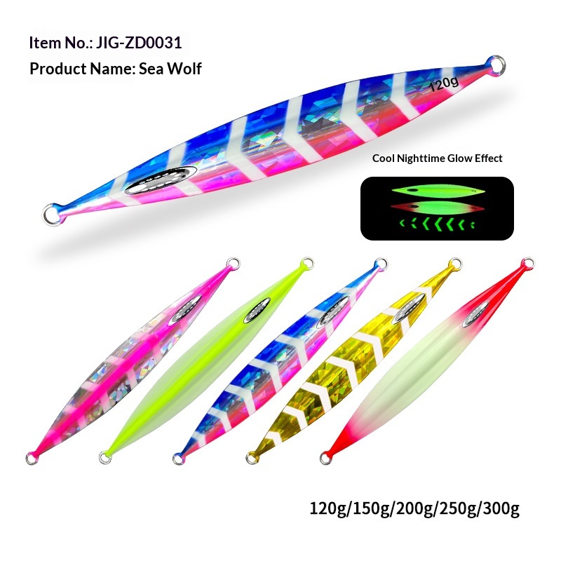Night-Glow Lure Iron Plate Metal Jig Sea Fishing Slow-Rolling Jig Bait Deep-Sea Long-Shape 120g-300g Hooks Spanish Mackerel – Hard Lure – view 4
