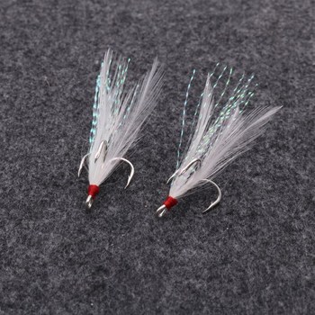 Aojin Blood Groove Feather Treble Hooks Triple Strengthened Big Eye Horse Mouth Lure Fishing Gear 50 Pack – Hooks – view 1