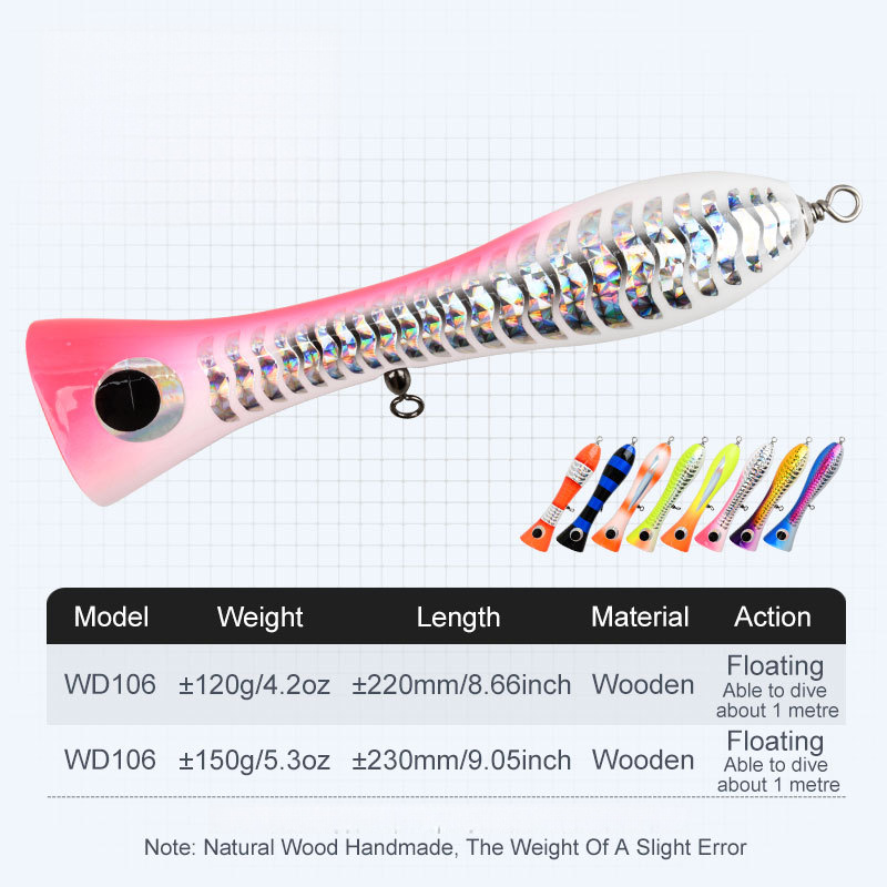 Big Mouth Wooden Popper Lure, ±120g/220mm Floating Topwater Popper, Offshore Casting Hard Bait for Tuna & Giant Trevally GT – Hard Lure – view 2