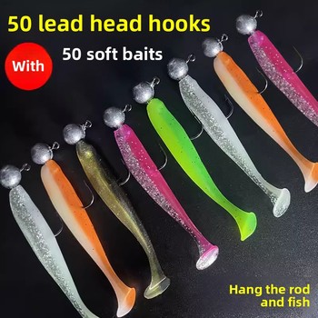 Custom Jig Head Soft Bait Set, T-Tail Swimbait Freshwater Drop Shot Lure for Bass Topmouth Culter Wholesale – Soft Lure – view 1