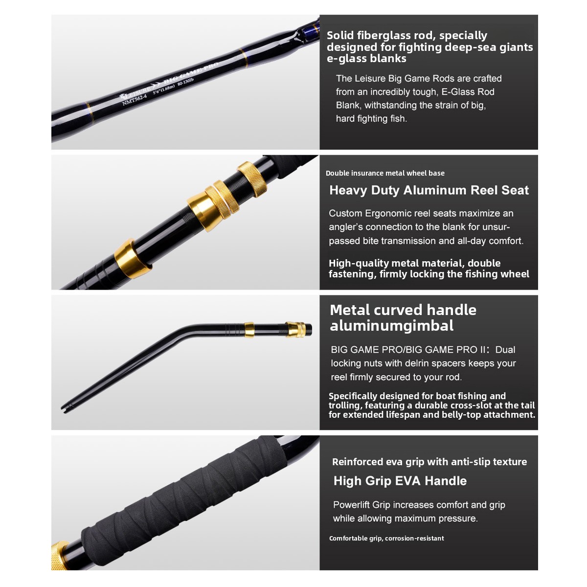 Deep Sea Towing Fiberglass Fishing Rod with Metal Handle 1.8m Solid Rod Body Hard Action – Fishing Rod – view 4