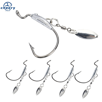 CHEERY Jig Head Weedless Fishing Hooks Worm Offset Lure Bass Saltwater Fishing Rigs with Spoon for Carp & Catfish – Soft Lure – view 1