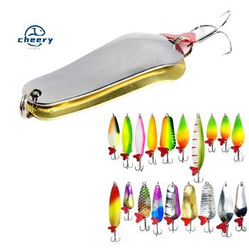 CHEERY Big Long Cast Metal Spoon Lure Spinner 16g-32g Red Heart Piece Three Hook Glitter Bait for Salmon Saltwater Fish Catfish – Metal Jig – view 1