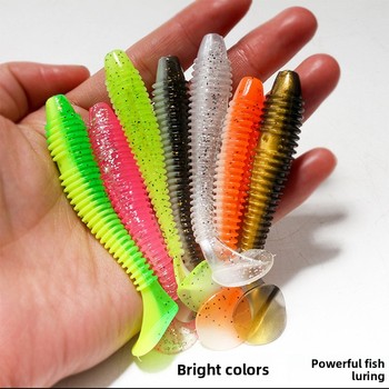 Factory Wholesale Luya Two-color Bulk Threaded T-tail Stainless Steel Soft Bait Soft Worm Maggot Perch Fake Bait – Soft Lure – view 1