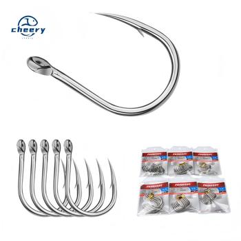 CHEERY 5pcs/bag Stainless Steel Bass Fishing Hook Big Game Freshwater Barb Hook with Ring 10/0-16/0 – Hooks – view 1