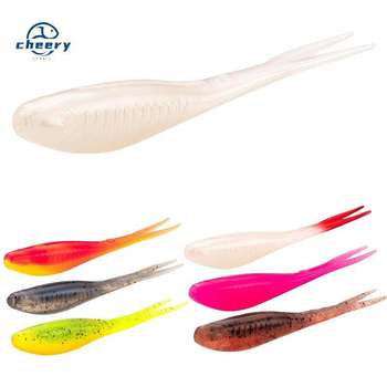 CHEERY 8cm 6pcs TPR Floating Soft Bait Plastic Carp Worm Fish Bait Root for Lead Head Hook River Fishing Fork Tail Soft Bait – Soft Lure – view 1
