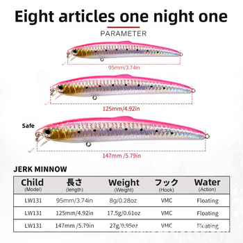 Factory-Direct Sale Artificial Hard Baits Long-Casting Floating Minnows VMC Hooks Twitch-and-Pause Action Multiple Colors – Minnow – view 1