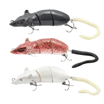 Hand Carved Vivid Engraved Jointed Swimbait 3 Section Mouse Fishing Lure Floating Top Water Rat Wake Bait for River and Lake – Soft Lure – view 1