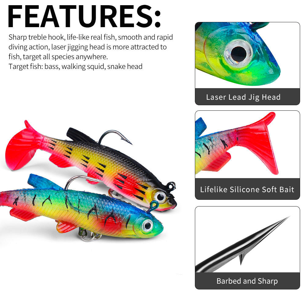 BST T-Tail Soft Bait Lead Plastic Freshwater & Saltwater Drop Fishing Lure Jig Head Hook Micro Species Long Casting Fork Tail – Soft Lure – view 4