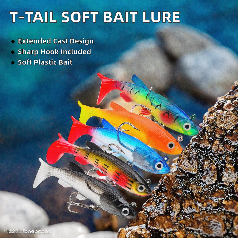 BST T-Tail Soft Bait Lead Plastic Freshwater & Saltwater Drop Fishing Lure Jig Head Hook Micro Species Long Casting Fork Tail – Soft Lure – view 2