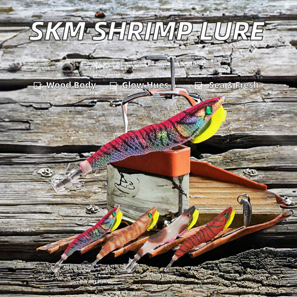 New SKM 105mm/24g Wood Hard Shrimp Baits High Quality Dual Squid Jig Beautiful Colors Luminous Carp Bait Stream River Lake – Hard Lure – view 2