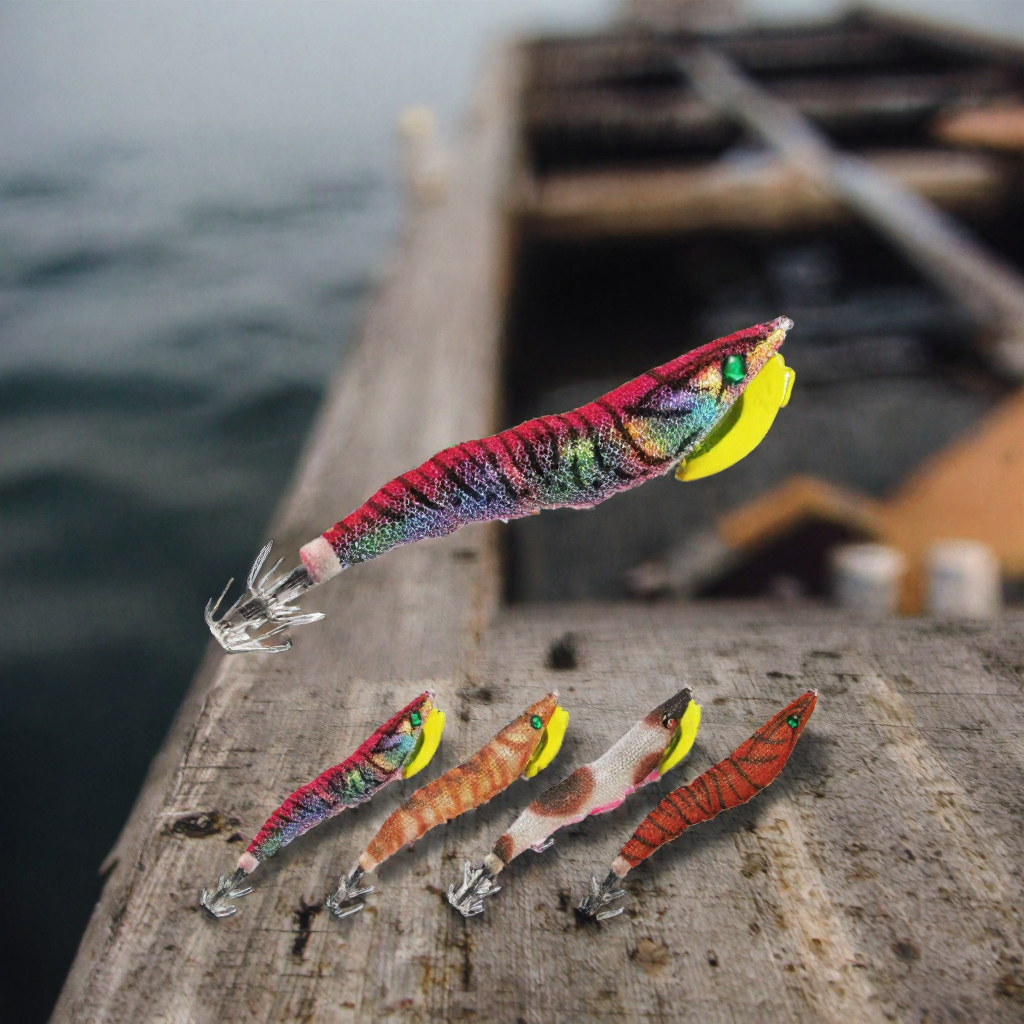 New SKM 105mm/24g Wood Hard Shrimp Baits High Quality Dual Squid Jig Beautiful Colors Luminous Carp Bait Stream River Lake – Hard Lure – view 3