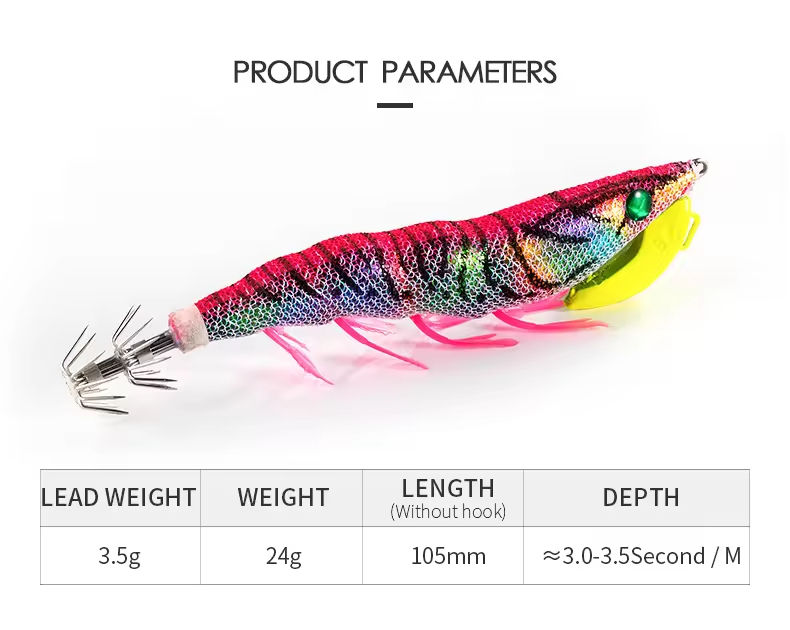 New SKM 105mm/24g Wood Hard Shrimp Baits High Quality Dual Squid Jig Beautiful Colors Luminous Carp Bait Stream River Lake – Hard Lure – view 4
