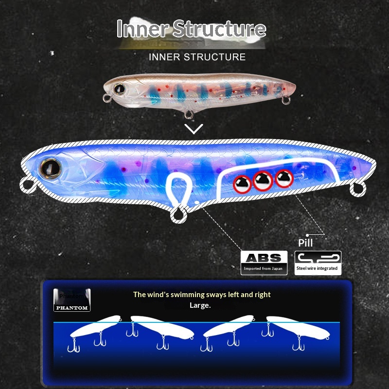 Long-Cast Floating PVC/Plastic ABS Bass & Mackerel Artificial Hard Bait Pencil Lure with Rattle Beads (No Hooks) – Hard Lure – view 4