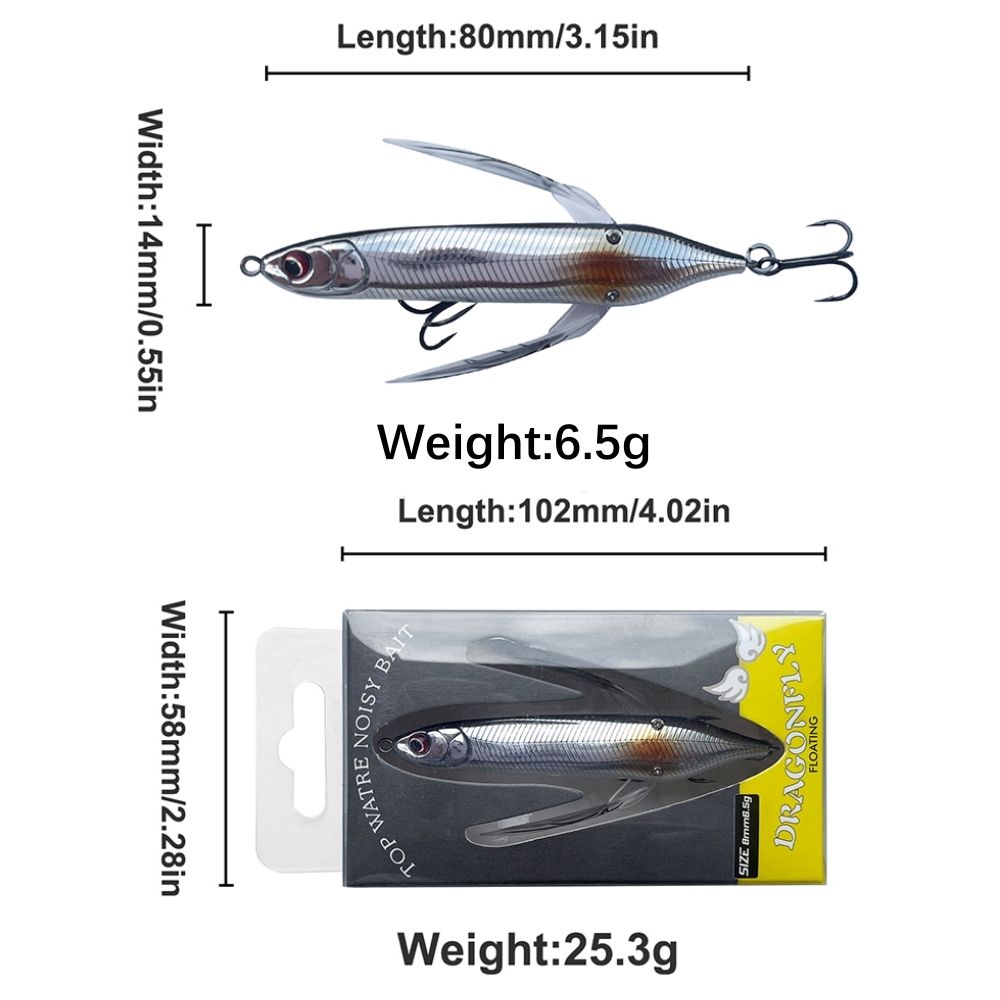 CHEERY Fast Water Surface System Dragonfly Lure Stainless Steel Artificial Hard Bait Floating Tractor Fishing Lure Zander 80mm – Hard Lure – view 2