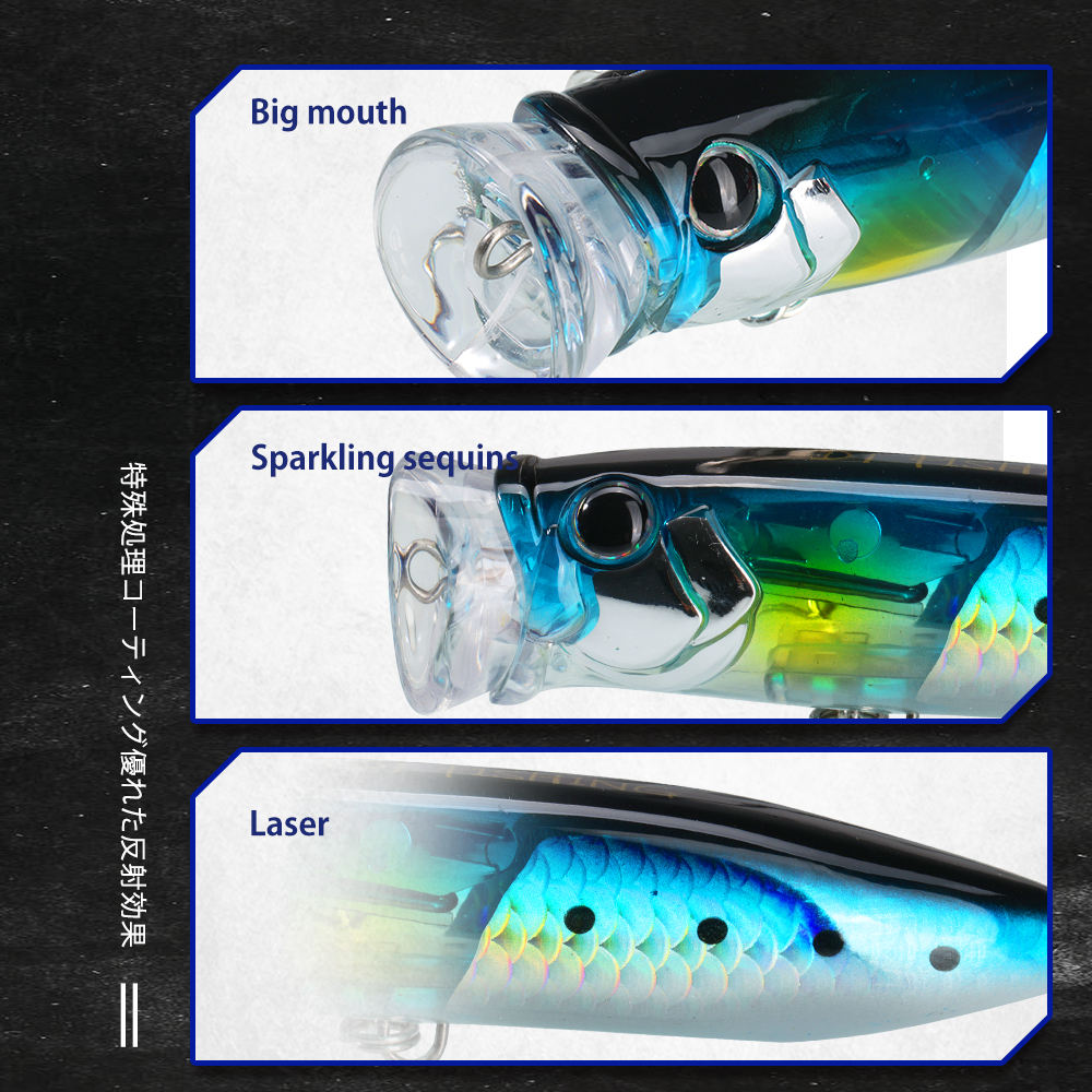 D1 Big-Mouth Popper Bass 90mm/188g Artificial Hard Bait; Floats Splashes Aggressively Attract Fish; Shimmering Finish Fishing – Hard Lure – view 2
