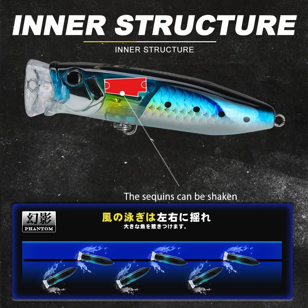 D1 Big-Mouth Popper Bass 90mm/188g Artificial Hard Bait; Floats Splashes Aggressively Attract Fish; Shimmering Finish Fishing – Hard Lure – view 4